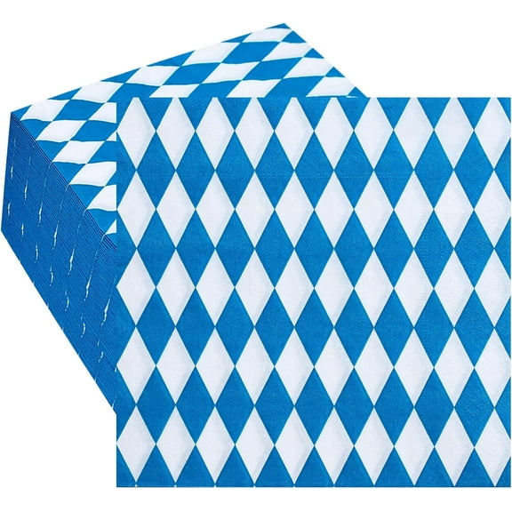 100Pcs Oktoberfest Napkin Blue White Plaids Luncheon Napkin Disposable Paper Napkins for Oktoberfest Festival Party Supplies Table Decor