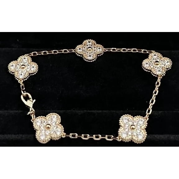 4 Ct Round Cut White Moissanite Female Flower Bracelet 14K Yellow Gold Plated