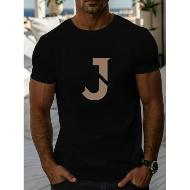 Men's Casual J-Pattern Summer T-Shirt, Round Neck, Short Sleeve, Polyester - Non-Transparent, Shirts for Summer