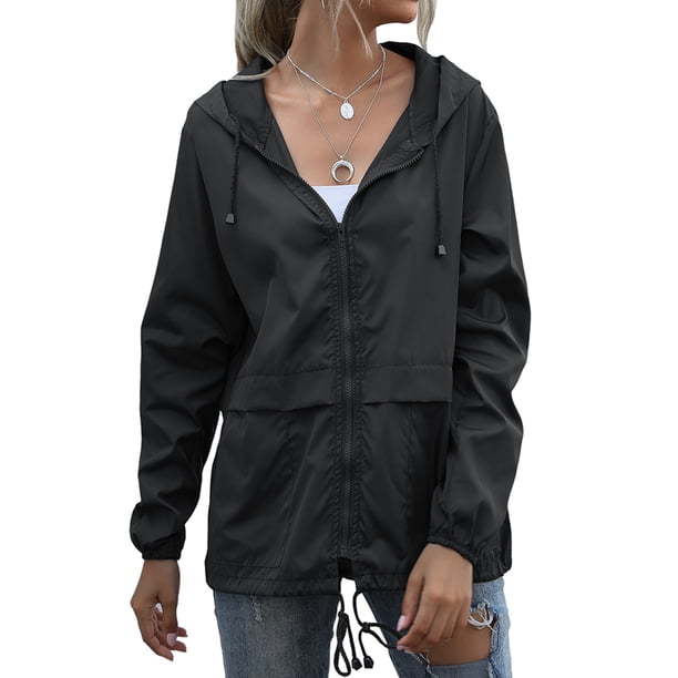 Impermeables para Mujer, Impermeables, Resistentes Al Viento, Ajustables, con Capucha y Bolsillos. Negro S