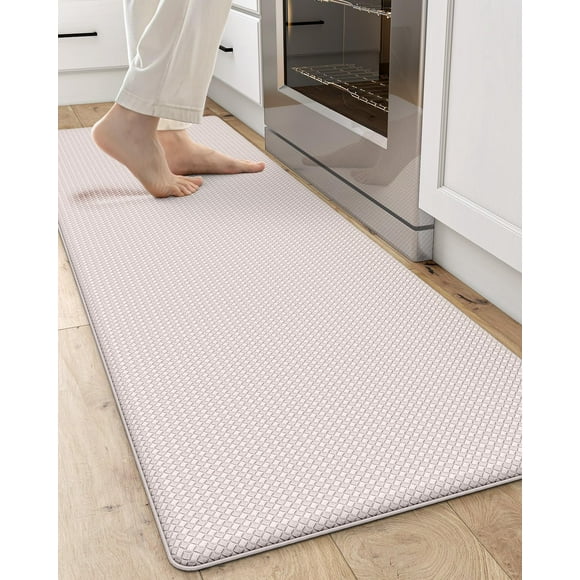 SHIQI-Kitchen Rug Anti Fatigue Mats for Floor, 17x59 Non Skid Cushioned Comfort Standing Desk Waterproof Runner, Beige