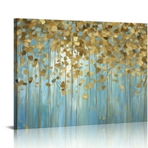 ARISTURING Abstract Canvas Wall Art Decor: Small Size Forest Blue Teal Tree Picture Gold Foils Embellishment and Silver Glitter Prints Modern Textured Artwork for Living Room Bedroom