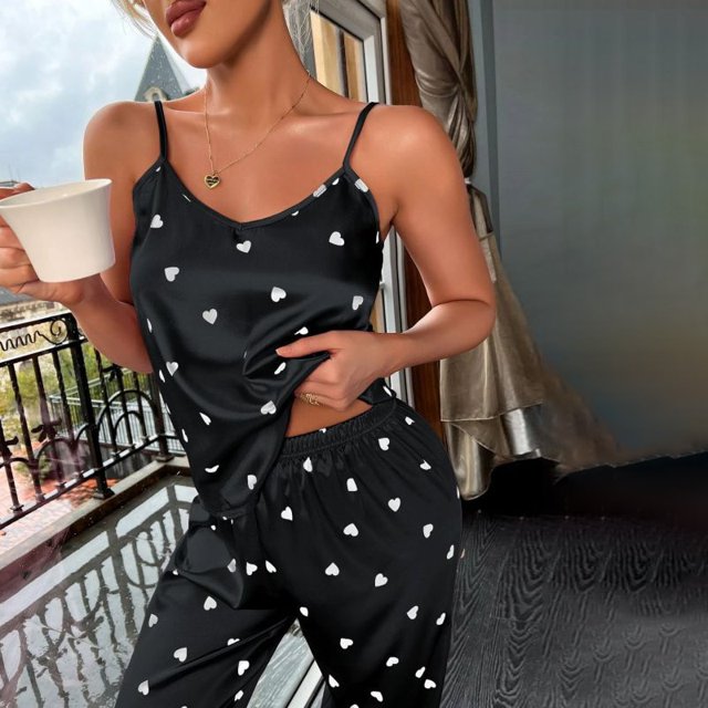 Pijamas de Mujer, lencería Sexy, conjunto de Pijamas de seda, ropa de dormir, camisola de satén, chaleco con pantalones, Pijama de Mujer, Pijama de Mujer, Pj xuanjing unisex