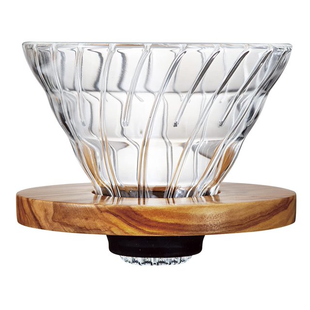 Gotero de café Hario V60, vidrio resistente al calor, madera de olivo