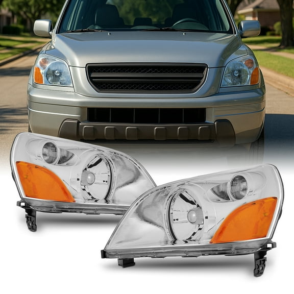 AKKON - For Honda Pilot Chrome Bezel OE Replacement Headlights Driver/Passenger Amber Head Lamps Pair New