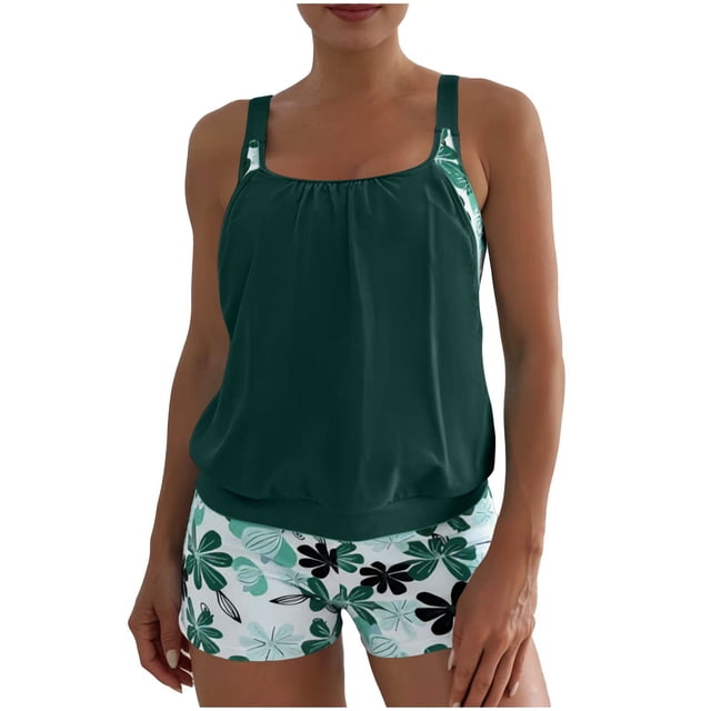 Traje de baño de dos piezas para mujer, tankini, estampado de hojas, bikini dividido, traje de baño de dos piezas para mujer, tankinis, trajes de baño de 2 piezas para mujer, trajes de baño para mujer