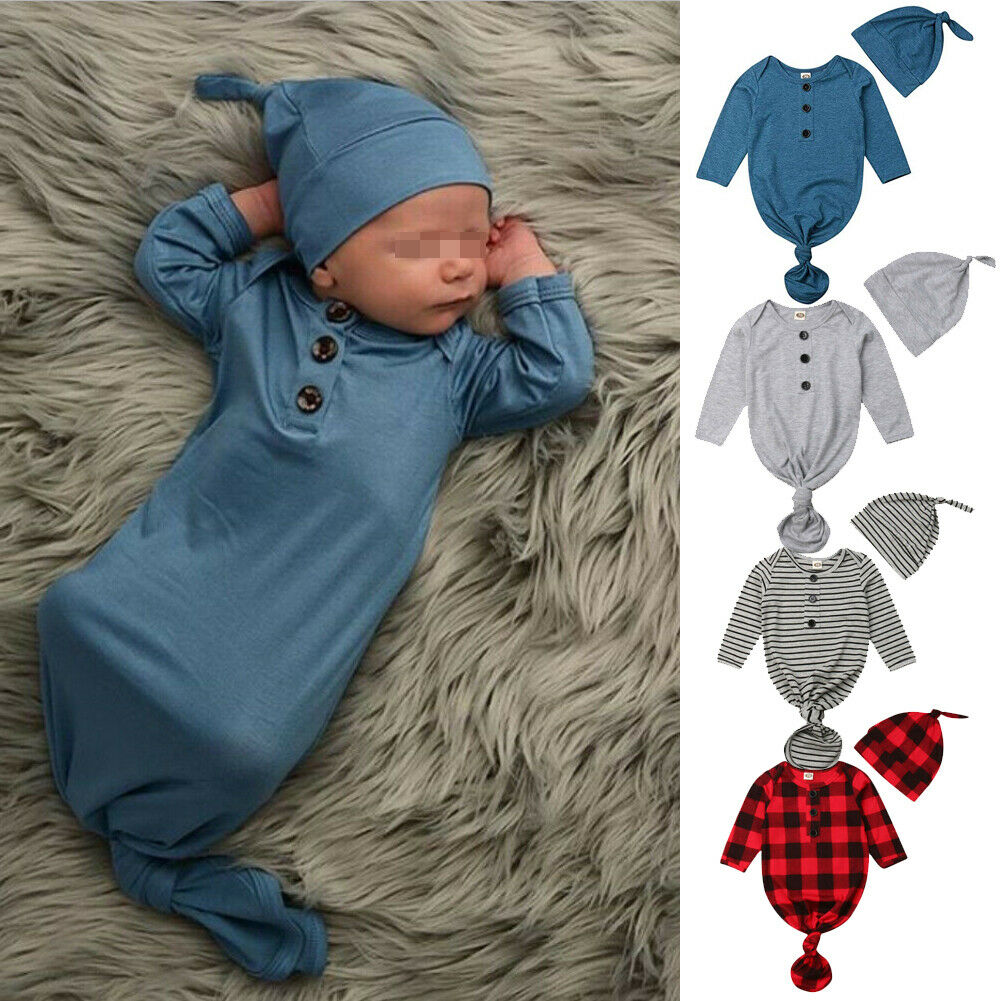 Hirigin Newborn Baby Girl Sleepwear Nightgown & Headband Set Knotted