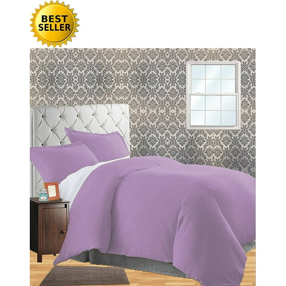 Celine Linen Wrinkle & Fade Resistant 3-Piece Duvet Cover Set - Protects and Covers your Comforter / Duvet Insert, 1500 Series LUXURIOUS 100% HypoAllergenic - Silky Soft, Full/Queen, Lilac