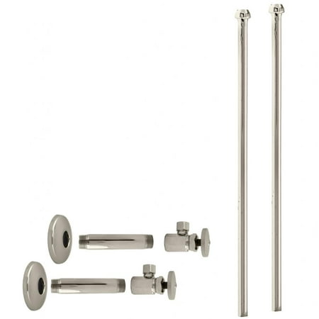Westbrass 20" Bullnose Dual Facuet Supply Line Kit with Round Handle Angle Shut Off Valves, Polished Nickel