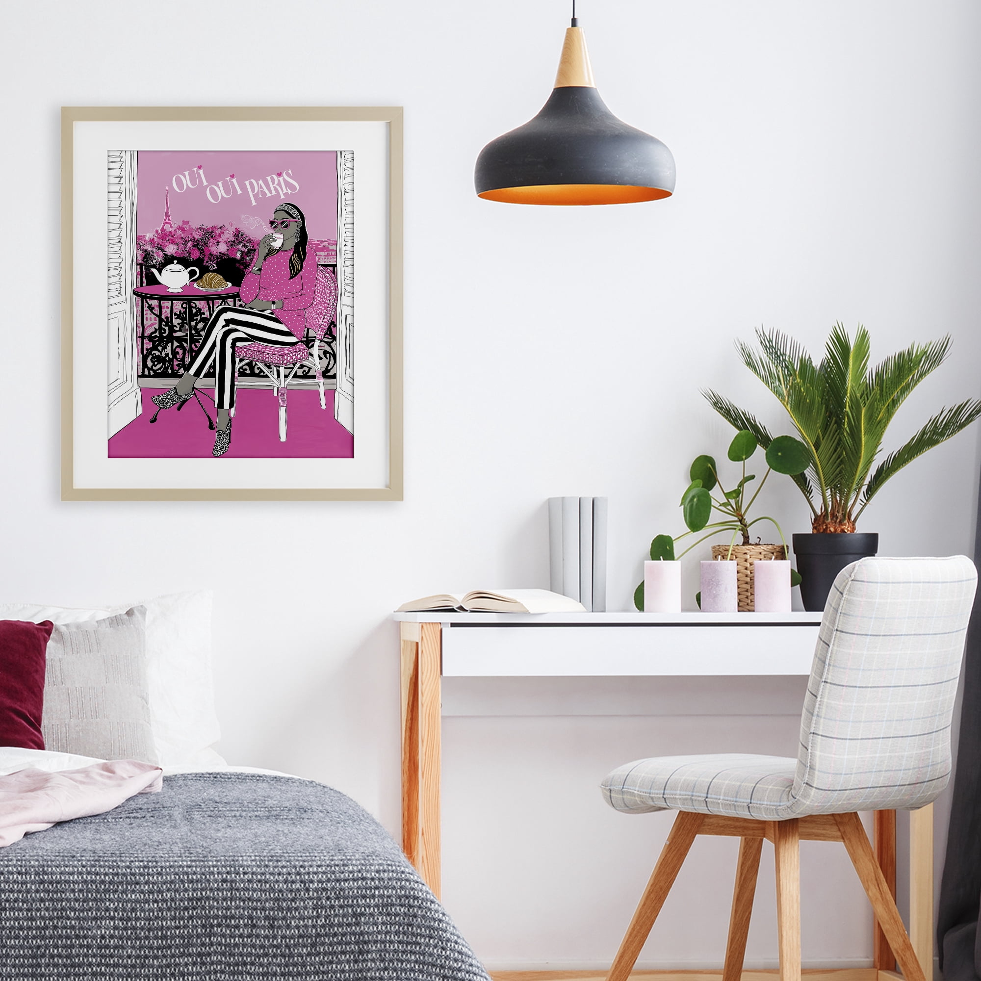 Stupell Industries Oui Oui Parisian Cafe Morning Birch Framed Print Under Glass, design by Jess Stempel