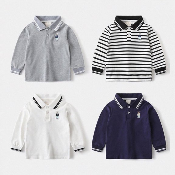 5-6T Little Kids Boys Long Sleeve Tops Shirts Classic Striped Contrast Button Fall Winter Clothes Loose Fit 2T 3T 4T 5T 6T 7T Children