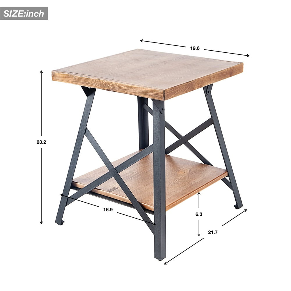 Lowestbest Industrial End Table with Solid Wood Top and Metal Base, Brown Lowestbest Industrial End Table with Solid Wood Top and Metal Base, Brown