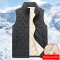 thumbnail image 6 of Men Vest Stand Collar Sleeveless Thickened Velvet Lining Waistcoat with Pockets Solid Color Zipper Placket Cotton Vest, 6 of 7
