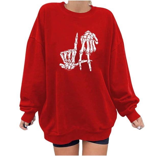 Blusa informal de moda con cuello redondo y manga larga para mujer con estampado de Halloween Pompotops FGAJ9294