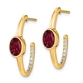 thumbnail image 5 of Auriga Fine Jewelry 14K Yellow Gold Oval Created Ruby and Diamond J-Hoop Earrings for Women, 5 of 6