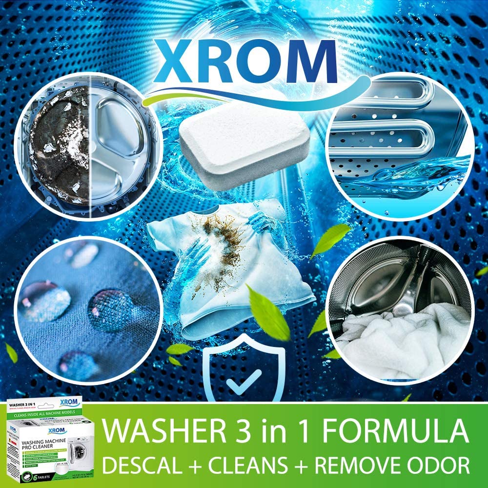 XROM High Efficiency Professional Washing Machine Cleaner Tablets 3 in 1 Formula, Washer Deep Cleaning, Remove And Dissolve Odor, Powerful Descaler For Front and Top Load Washers, 6 Tablets Count. - image 3 of 6