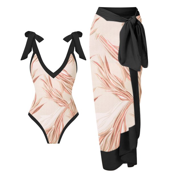 Gibobby Bañador de una pieza Bikini de talle para mujer Trajes de baño de dos piezas con realce sexy Traje de baño vintage Conjunto de bikini con estampa(Beige,M)