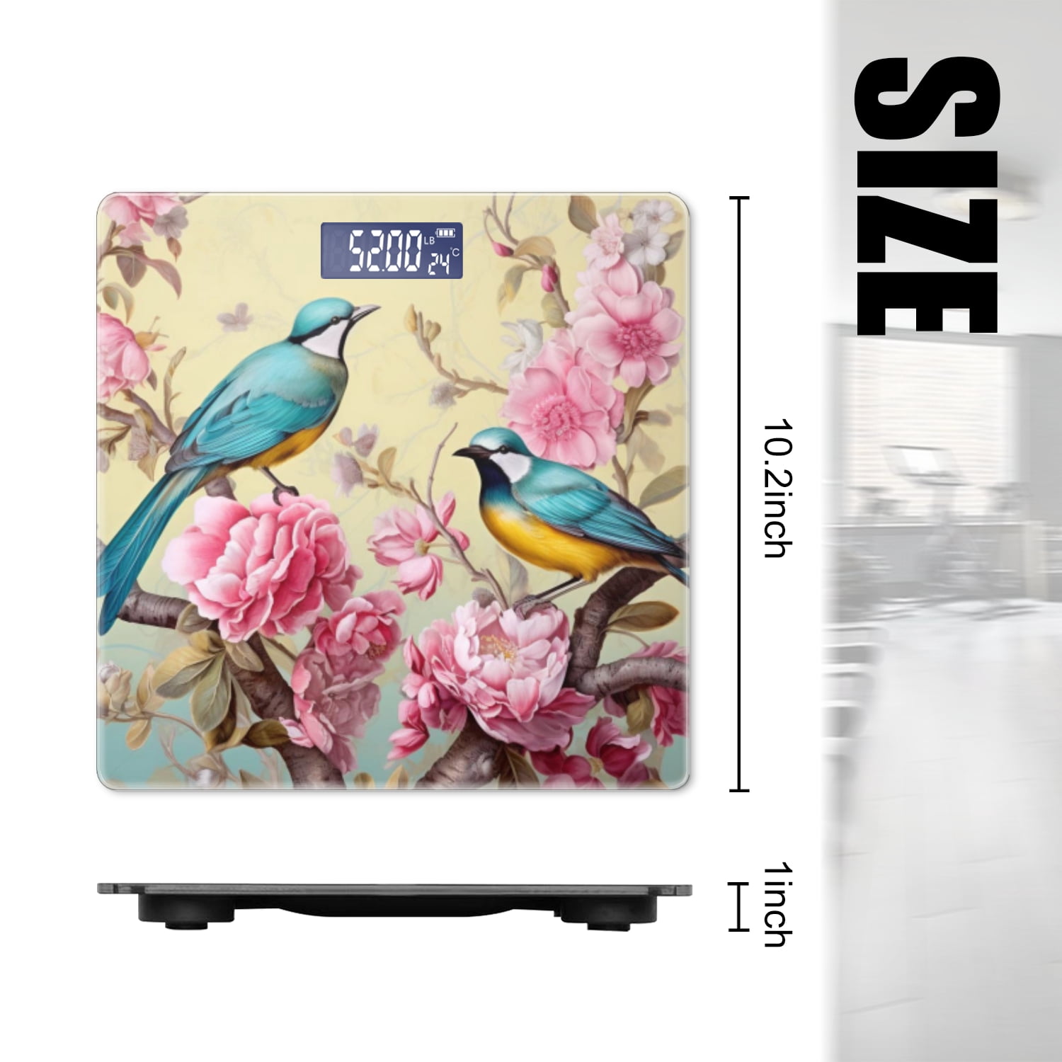 Bathroom Scale, Highly Accurate Digital Body Scale,Precisely Measures Weight up to 400 lbs-Beautiful Birds With Blue And Yellow Feathers