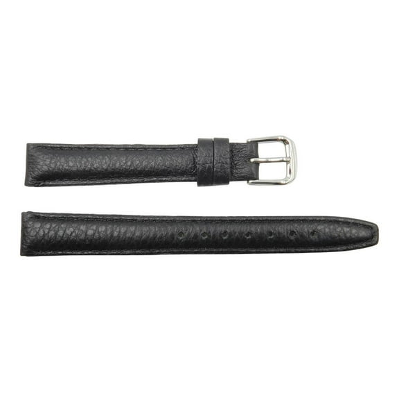Genuine Textured Leather Long Black 12mm Watch Strap