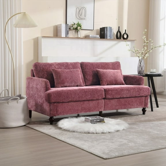 Modern Brown Wood Feet Chenille Fabric 2-Seat Loveseat Sofa for Living Room (68.90" x 62.68" x31.89")