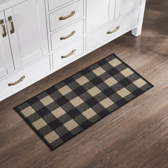 VHC Brands Black Check Indoor Rug Rect 17x36, Polyester Area Rug, Accent Rug, Floor Decor, Black Check Collection, Rectangle 17x36, Country Black