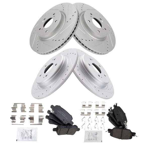 TRQ Front and Rear Performance Brake Pad & Rotor Kit Brake Pads Brake Rotors Set Ceramic Premium G-Coated Fits Select 2017-2020 Honda CR-V