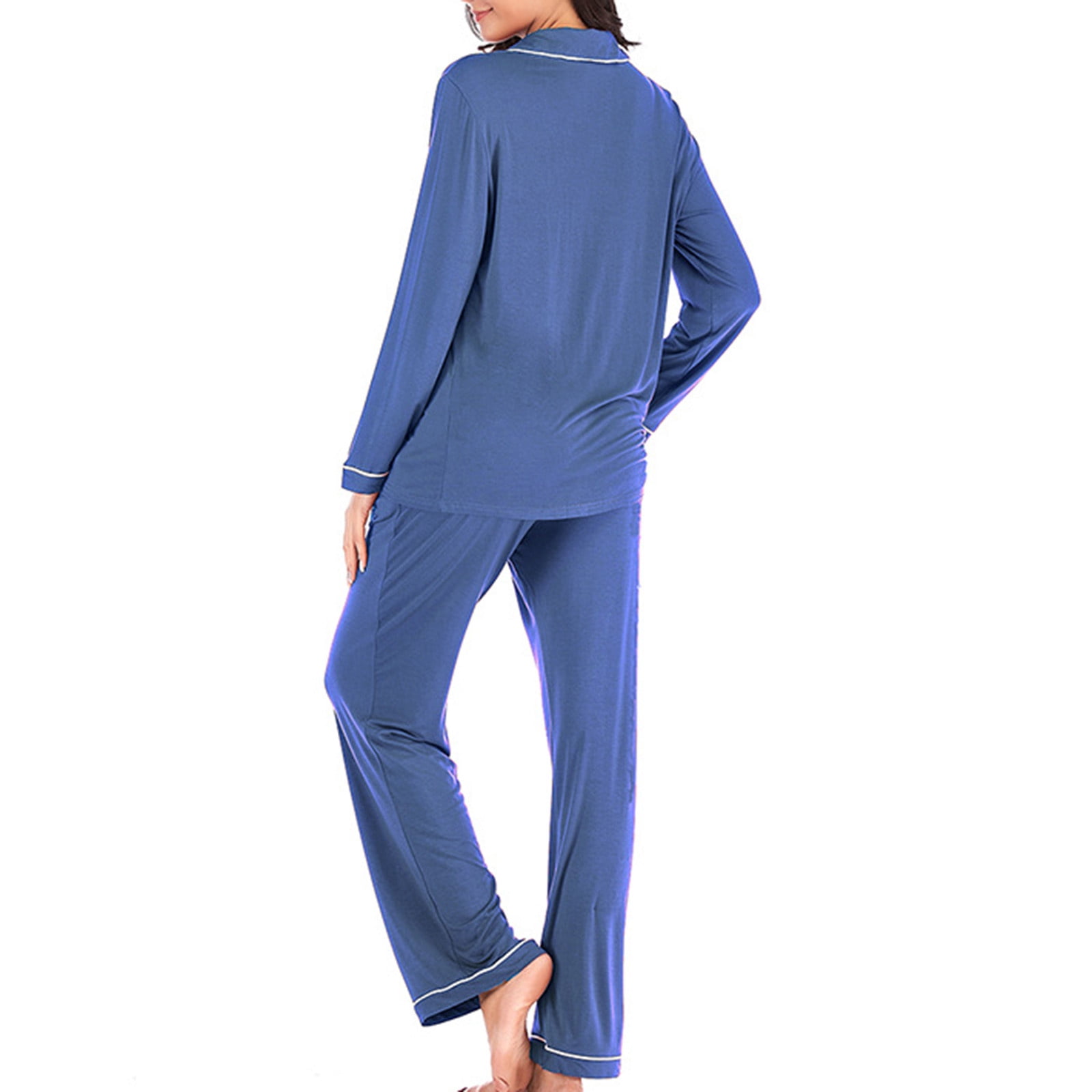 BONIXOOM Womens Christmas Pajamas Christmas Pajamas Loungewear None Long Sleeve Sleepwear Sets Solid Blue XXL