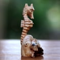 thumbnail image 5 of NOVICA Artisan Handcarved Wood Figurine Seahorse from Bali Brown Indonesia Sculpture Beach Cottage Lifeseahorse [6in H x 2.4in W x 2.4in D] ' Seahorse', 5 of 7