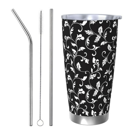 

Junzan Black White Leaves for 20oz Stainless Steel Insulated Car Cup with Spillproof Lid - Insulated Coffee Mug Thermal Cup-Straw Three-piece Set