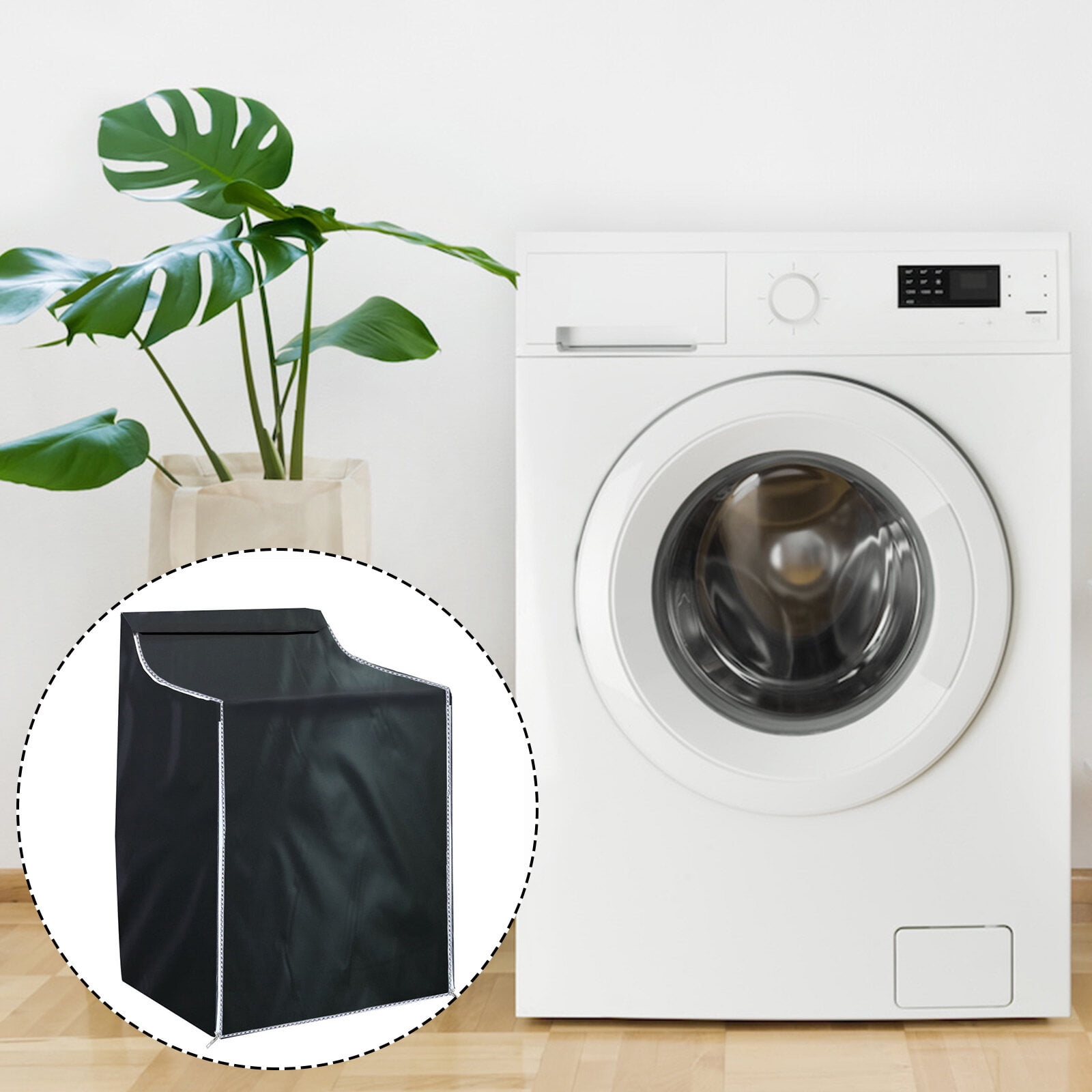 OhhGo Washing Machine Cover, Waterproof Machine Protection Cover, Black Coated Dustproof Fabric Washer Dryer Fit for Front Load Washer Dryer, All Weather Protection