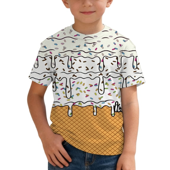FINALGANG Toddler Kids Boys Girls T-Shirt Tops Ice Cream Print Short Sleeve Tee Shirts Summer Crewneck T Shirts Soft Fashion Basic Tshirt Tops 3-4 Years