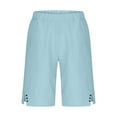 thumbnail image 7 of JTSRKL Linen Bermuda Shorts for Girls Cute Knee Length Casual Button Side Slit Summer Cotton Capri Pants Lightweight Beach Shorts with Pockets Light Blue 11-12 Years, 7 of 7