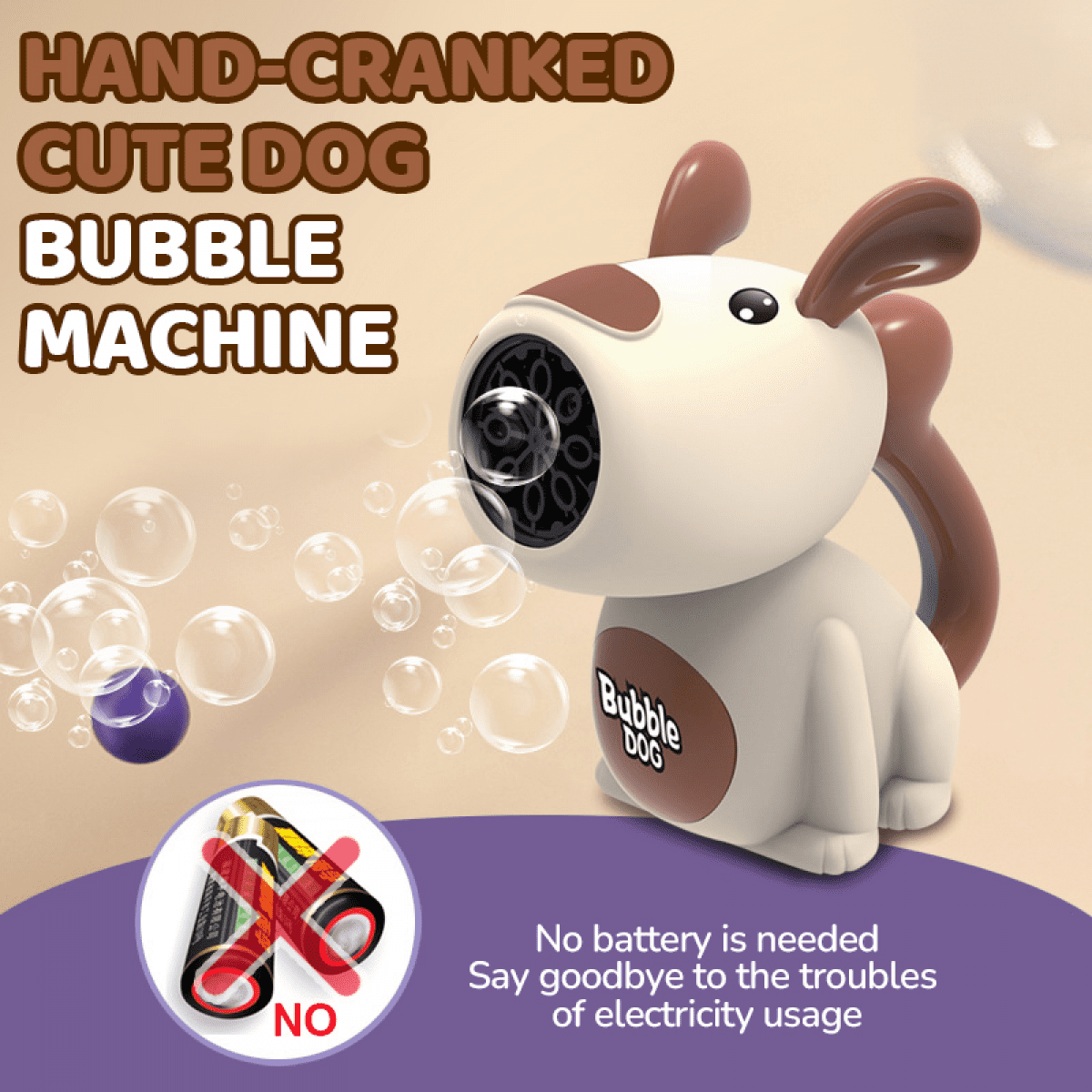 Dog Bubbles Machine for Kids, Hand Crank Bubble Blower Maker for Toddlers Ages 3+ Indoor Outdoor Christmas Birthday Easter Gifts(Brown)
