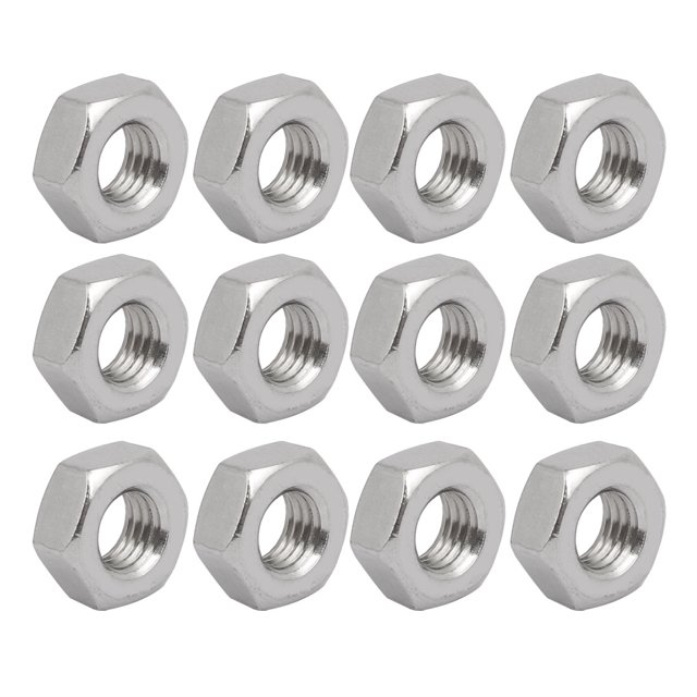 Unique Bargains 12pcs M10 x 1.5mm Pitch Metric Thread 201 Stainless Steel Left Hand Hex Nuts. This set of 12 hex nuts is crafted from durable 201 stainless steel, providing excellent strength and corrosion resistance. Featuring a 1.5mm thread pitch and left-hand threading, these nuts are ideal for use in home improvement, automotive, industrial, and business projects. The nuts have a metallic finish and a standard hexagonal design.