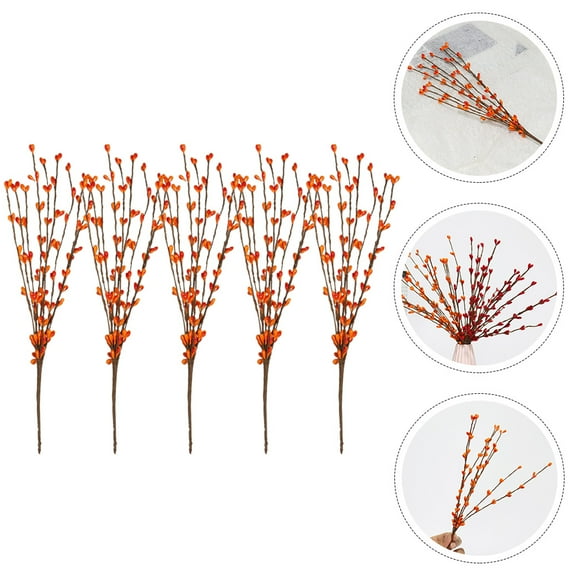 MUSEYA 5pcs Orange Berry Picks for Decorative Floral Arrangement in Rustic Farmhouse Style