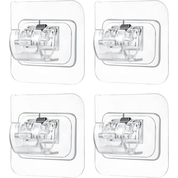 4Pcs No Drill Curtain Rod Brackets, No Drilling Self Adhesive Curtain Rod Holders Nail Free Adjustable Curtain Rod Hooks, Clear Curtain Hangers Wall Bracket for Bathroom Kitchen Home Hotel