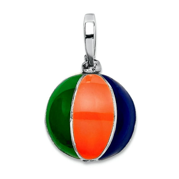 925 Sterling Silver Rhodium Plated Polished 3d Enameled Beach Ball Pendant Necklace 18.38mm long Pendant for Women