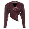 thumbnail image 4 of VNKIDY Women's Coat Autumn Winter Solid Color Asymmetrical Cropped Leather Jacket With Wide Collar Long Sleeve Button Front Coat For Casual Daily Streetwear Activities Trendy Outerwear, 4 of 4