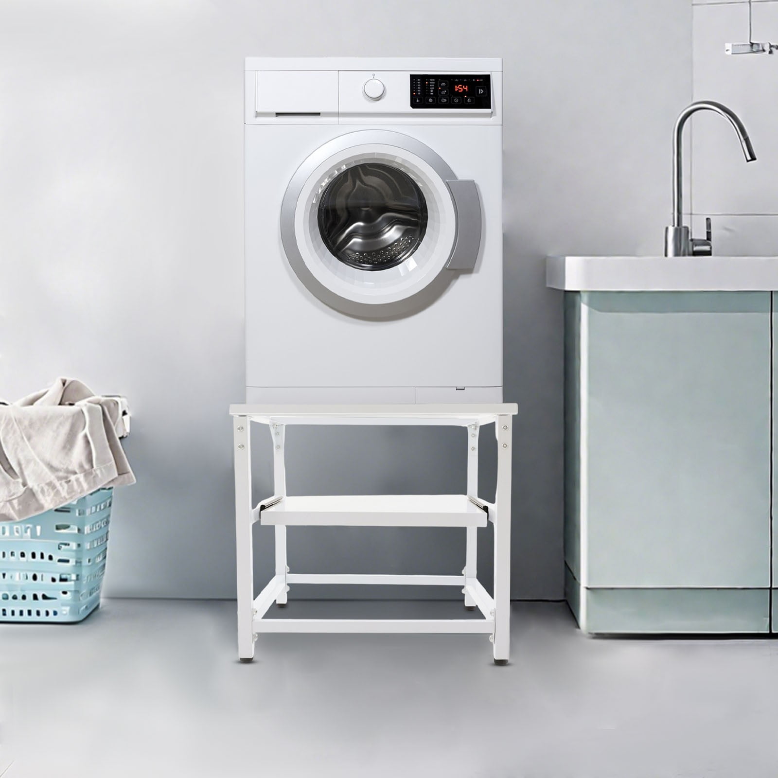 Modern Washing Machine Base Dryer Stand, Washing Machine Base with Shelf White