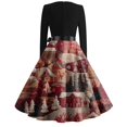 thumbnail image 5 of Christmas Dresses for Women Women's Fashion Round Neck Slim-Fit Christmas Print Long-Sleeved Dress for Christmas Party,Wine,L, 5 of 6