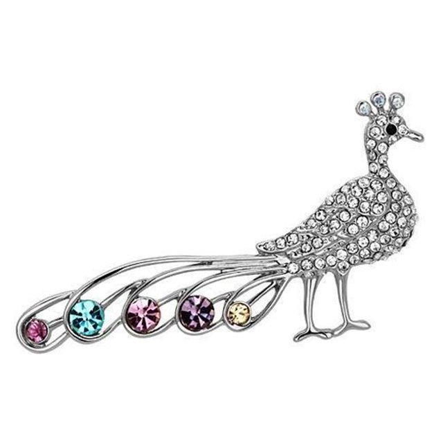 Alamode LO2797 Femmes Imitation Broches en Métal Blanc Rhodié avec Cristal de Qualité Supérieure en Multi Couleur