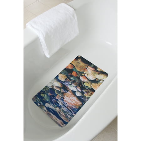 Splash Home Brooke Fabric Printed PVC Bathtub Mats Non-Slip Mildew Resistant Extra Long Machine-Washable with 58 Strong Suction Cups, 16" x 27" Inch
