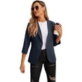 thumbnail image 2 of JWD Women's Casual 3/4 Ruched Sleeve Blazer - Slim Fit Open Front Notched Lapel Work Office Suit Jacket with Pockets Blue Gray 6, 2 of 6
