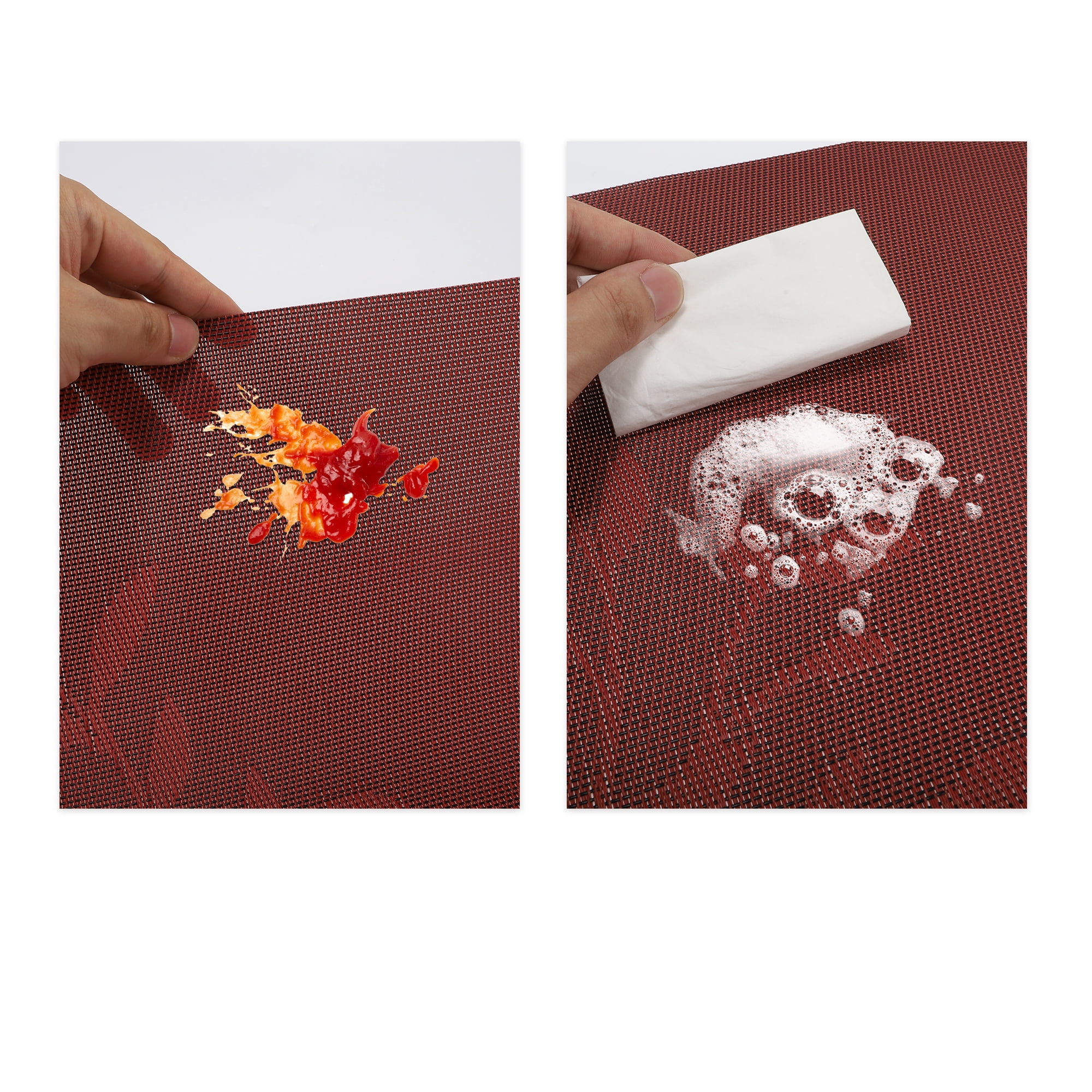 Unique Bargains 4 Pcs Leaves Pattern Heat Resistant Washable Placemats Red