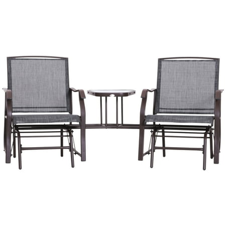 Outsunny Durable Double Glider Chair w/ Center Table Outdoor