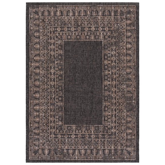 SAFAVIEH Courtyard Jolyon Bordered Indoor/Outdoor Area Rug, Black/Natural, 5'3" x 7'7"