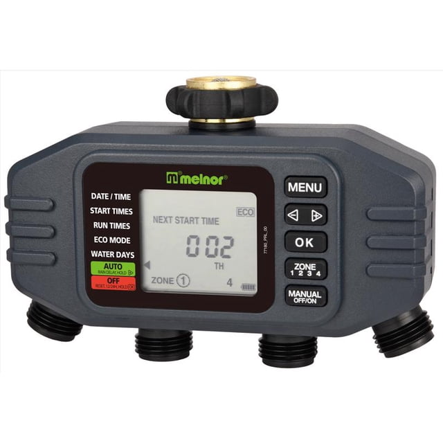 Temporizador de agua digital Melnor programable de 4 zonas con batería