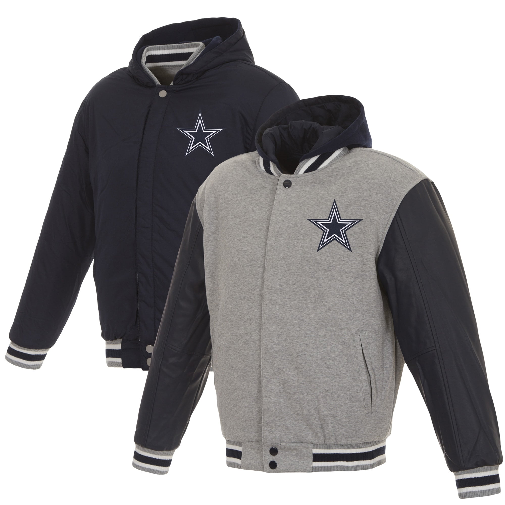 Dallas Cowboys JH Design Reversible Two Tone Fleece Hooded Jacket - Gray/Navy - Walmart.com 