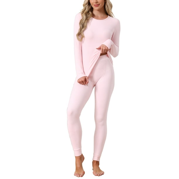 Conjuntos de ropa interior térmica para mujer INSPIRE CHIC, camiseta de manga larga con leggings, pijama de capa base para el frío invierno, color rosa