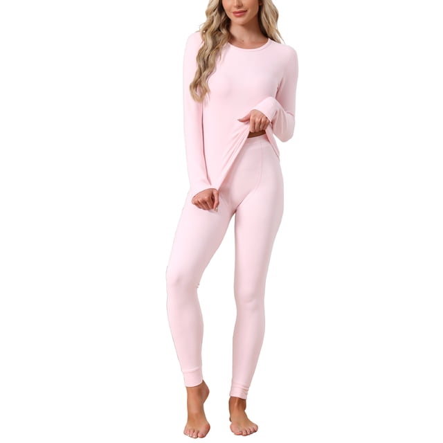 Conjuntos de ropa interior térmica para mujeres INSPIRE CHIC, camiseta de manga larga con leggings, pijamas de capa base para el frío invierno, talla L, color rosa